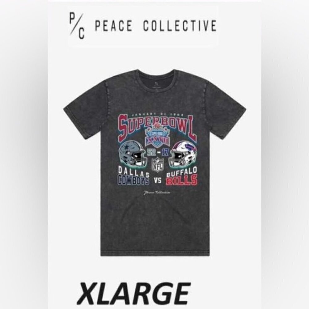 Peace Collective-Unisex Super Bowl XXVII Stonewashed T-Shirt-Black. Size:XL. NWT